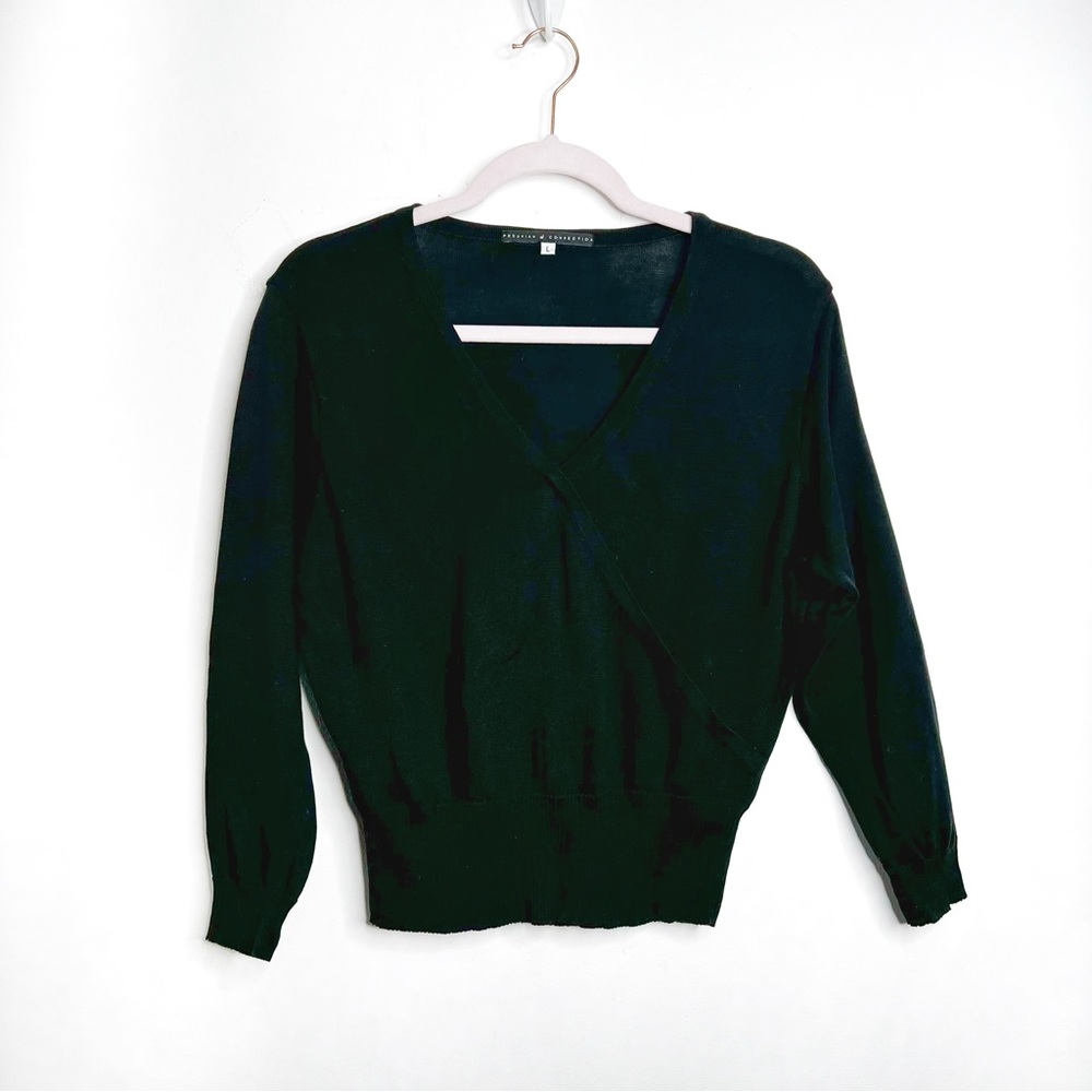 Peruvian Connection Pima Cotton Faux Wrap Sweater Black Size L